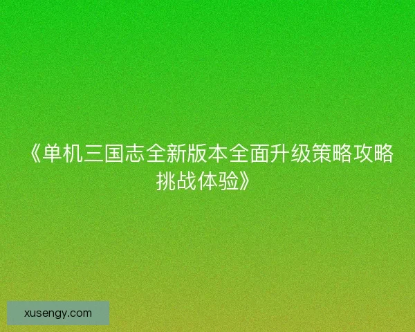 《单机三国志全新版本全面升级策略攻略挑战体验》