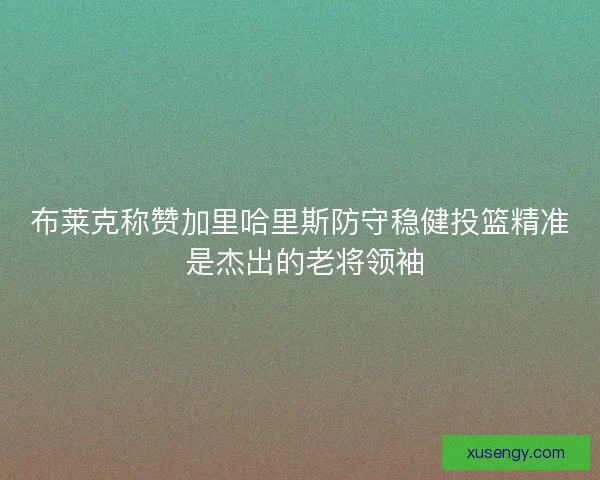 布莱克称赞加里哈里斯防守稳健投篮精准 是杰出的老将领袖
