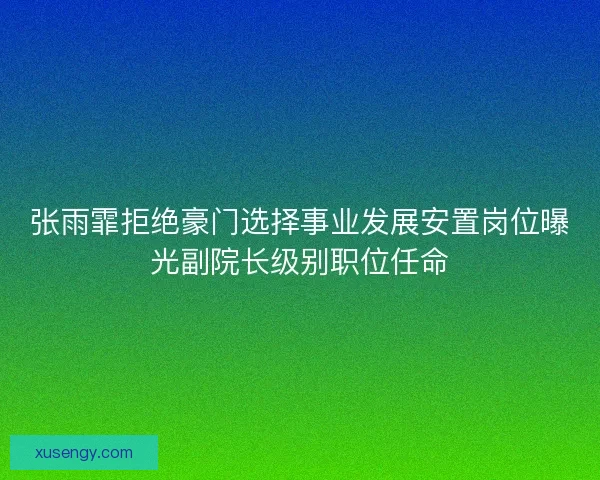 张雨霏拒绝豪门选择事业发展安置岗位曝光副院长级别职位任命